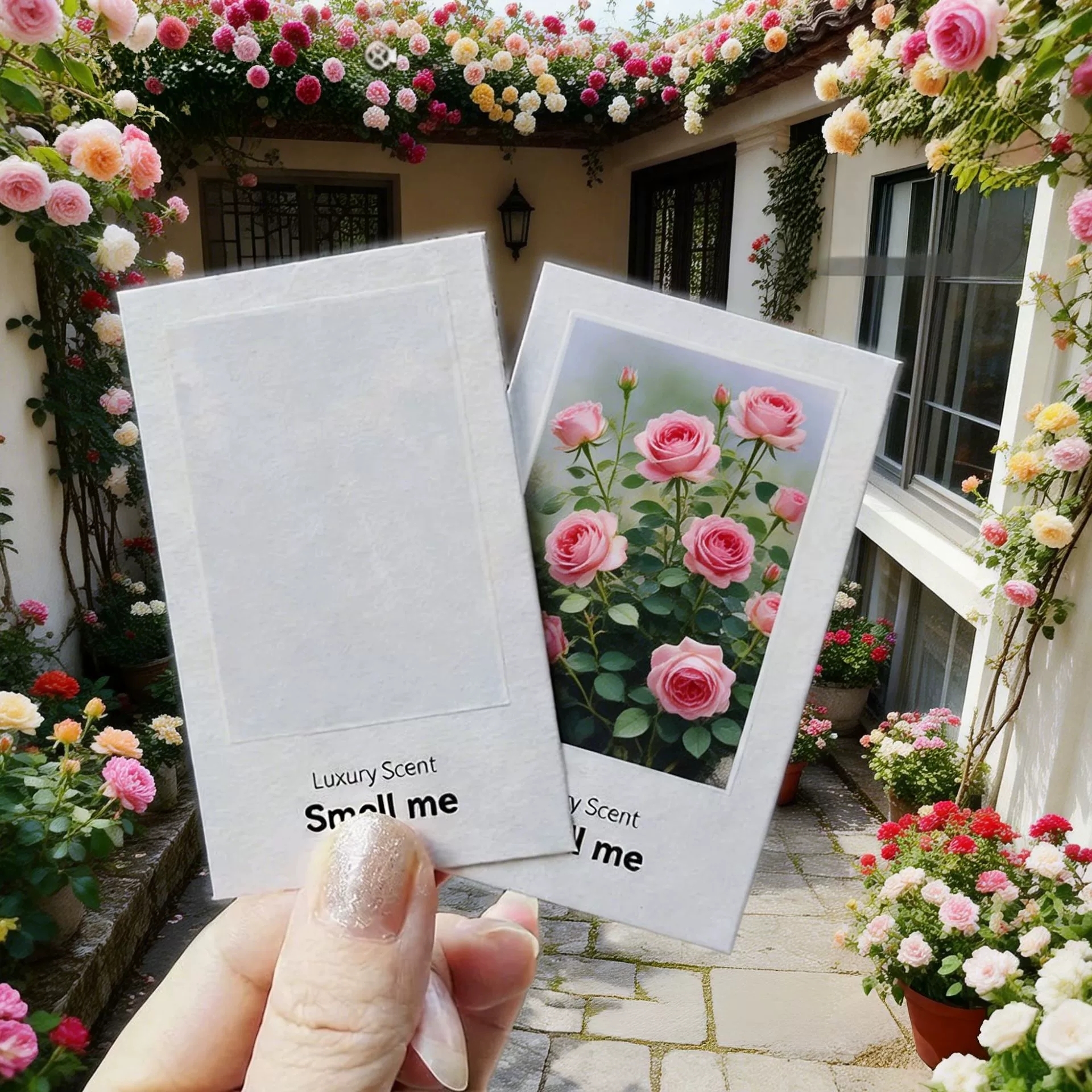 Rose scented water sensitive fragrance testing strips in professional packaging