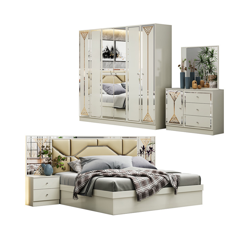 New Design Wholesale Wooden Double Bed Room Set Luxury Home Wood Frame Cheap King Size Modern Furniture Bedroom Sets