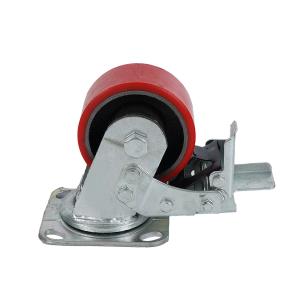 China 100mm 4&quot; Heavy Duty Cast Iron Core PU Caster Red Polyurethane Castors for Trolley factory