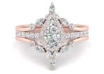 SI1 0.62CT Rose Gold Double Halo Engagement Rings For Bridal