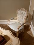 Antique Ash Wood Hand Carved Leather and Fabric Upholstered Armchair Home Office
