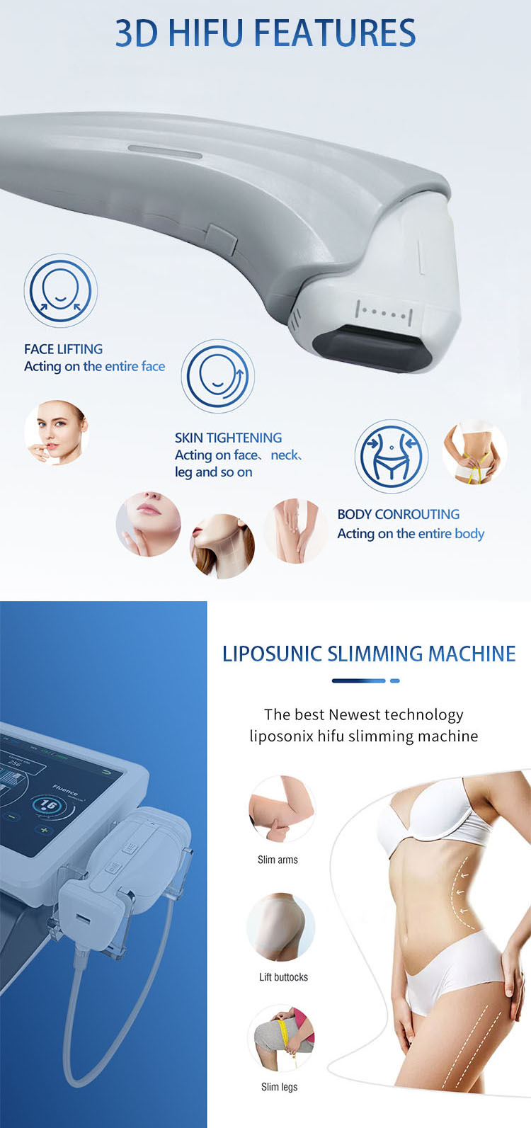 Wrinkle Removal Micro Needle RF And HIFU 2 In 1 Beauty Machine For Face And Body