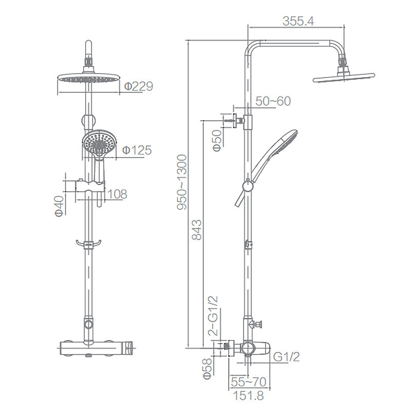 F3M9028SC Hand Shower Mixer Set , 3 Function Shower Set Adjustable Height