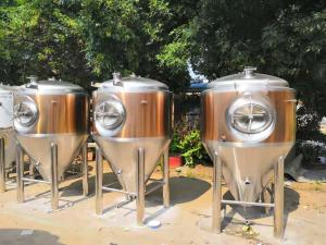 China 600L Beer Fermentation Tank , Conical Beer Fermenter With Rose Golden Color factory