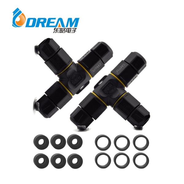 IP68 Waterproof Cable Connector 3-Channel 3-Poles, Outdoor Waterproof Junction