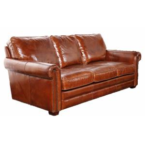 China Three Seater Leather Couch 211cm Vintage Leather Sofas European Style factory