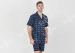 Navy Blue Mens Luxury Sleepwear Button Through Shirt And Short Pants Eco
