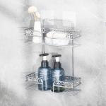 2 Tiers Bathroom Iron Rack Wall Mounted Stickers Wire Basket Shower Caddy for