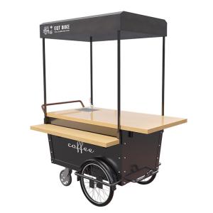 China Coffee Hand Push Cart Vendor With 304 Stainless Steel Work Table factory