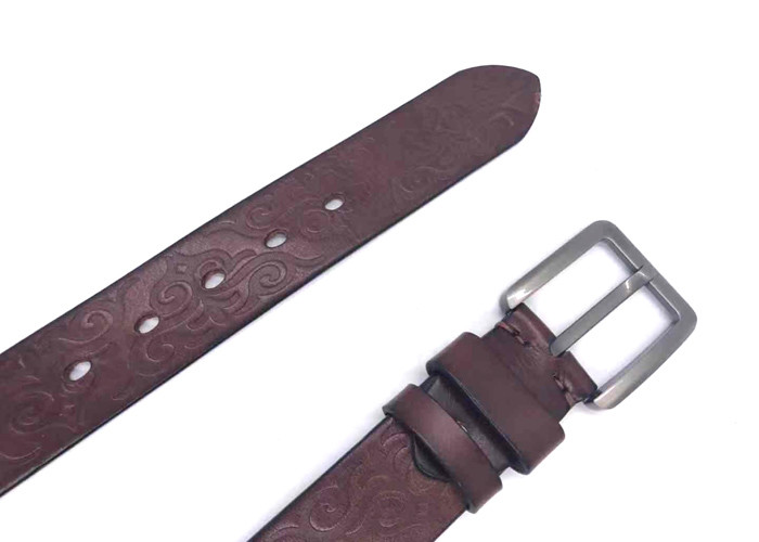 Vintage Mens Casual Embossed Leather Belt 1.5" Wide Brown Color