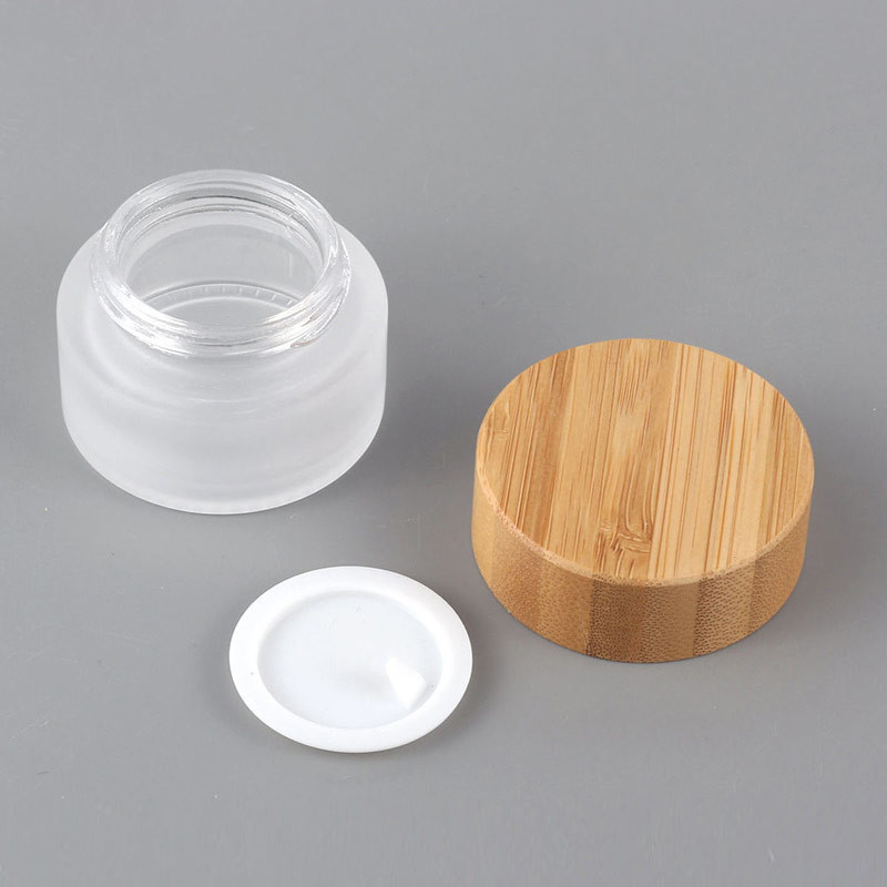 Lotion Bamboo Cover 15g 20g Frosted Glass Cream Bottle