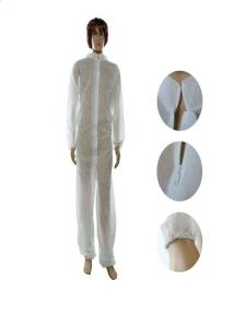 China White Disposable Dust Suits Safety Garments With Collar Serged Seam factory