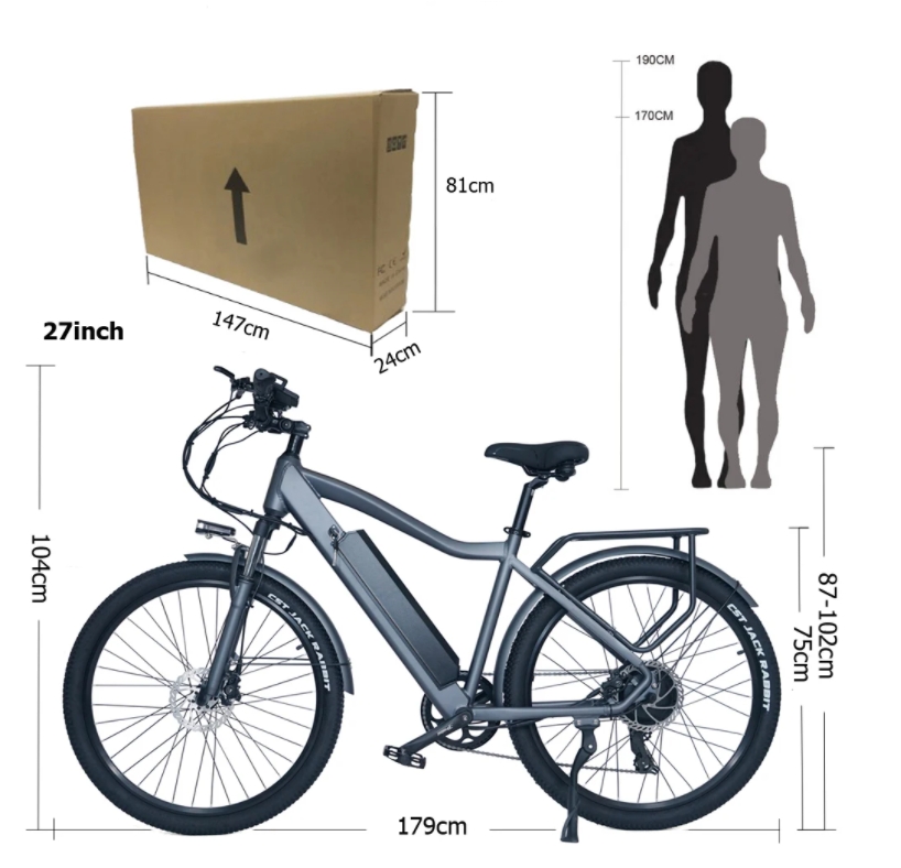 7 Speed Electric Mountain Bike 500W 48V Motor 17Ah Battery Disc Brake For Adults