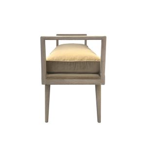 Mid Century Modern Upholstered Bench With Wooden Frame And Armrests