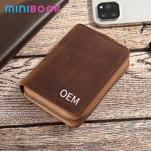China Custom Logo Men's Crazy Horse Leather Credit Card Holders Zipper Wallet for Bank Cards factory