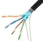 Outdoor CAT5E FTP PE+PVC Cable 0.50mm Bare Copper Black Solid 1000ft