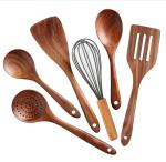 FDA Wooden Kitchen Utensil Set , Reapplicable Natural Teak Wood Utensils