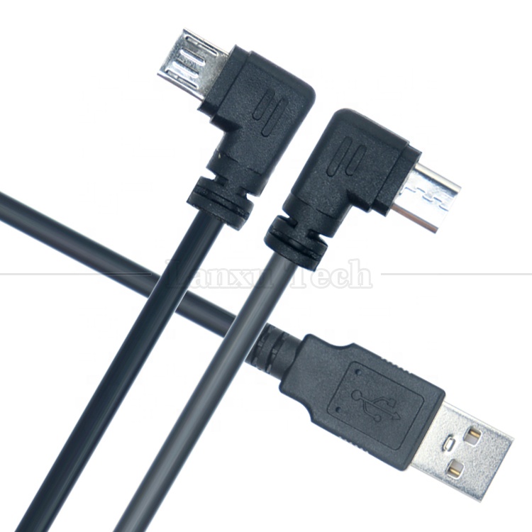 90 Degree Right Angle Micro B Male to USB Type A Male Extension Data Charger Cable for Tablet