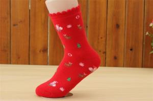 China Elegant cute cartoon christmas patterned design thick OEM cotton dress socks for women factory