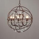 Clear Crystal Rust Metal Orb Chandelier Industrial Vintage Decorative