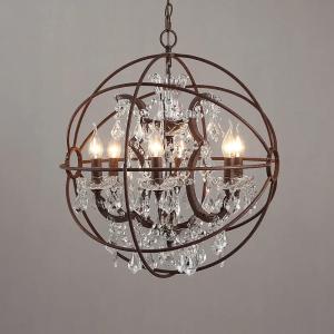 China Clear Crystal Rust Metal Orb Chandelier Industrial Vintage Decorative factory