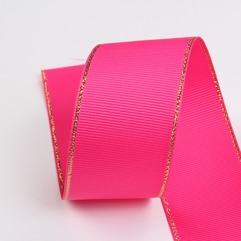 2.5cm Polyester Gold Edge Double Face Grosgrain Ribbon for Christmas Tree and Bag Handles