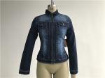 Womens Dark Wash Denim Jacket , Zip Through Ladies Trucker Jacket TW76740