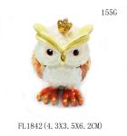 Fashion Metal Alloy Owl Bird Trinket Jewelry Box Pewter Rhinstone Crystal Enamel