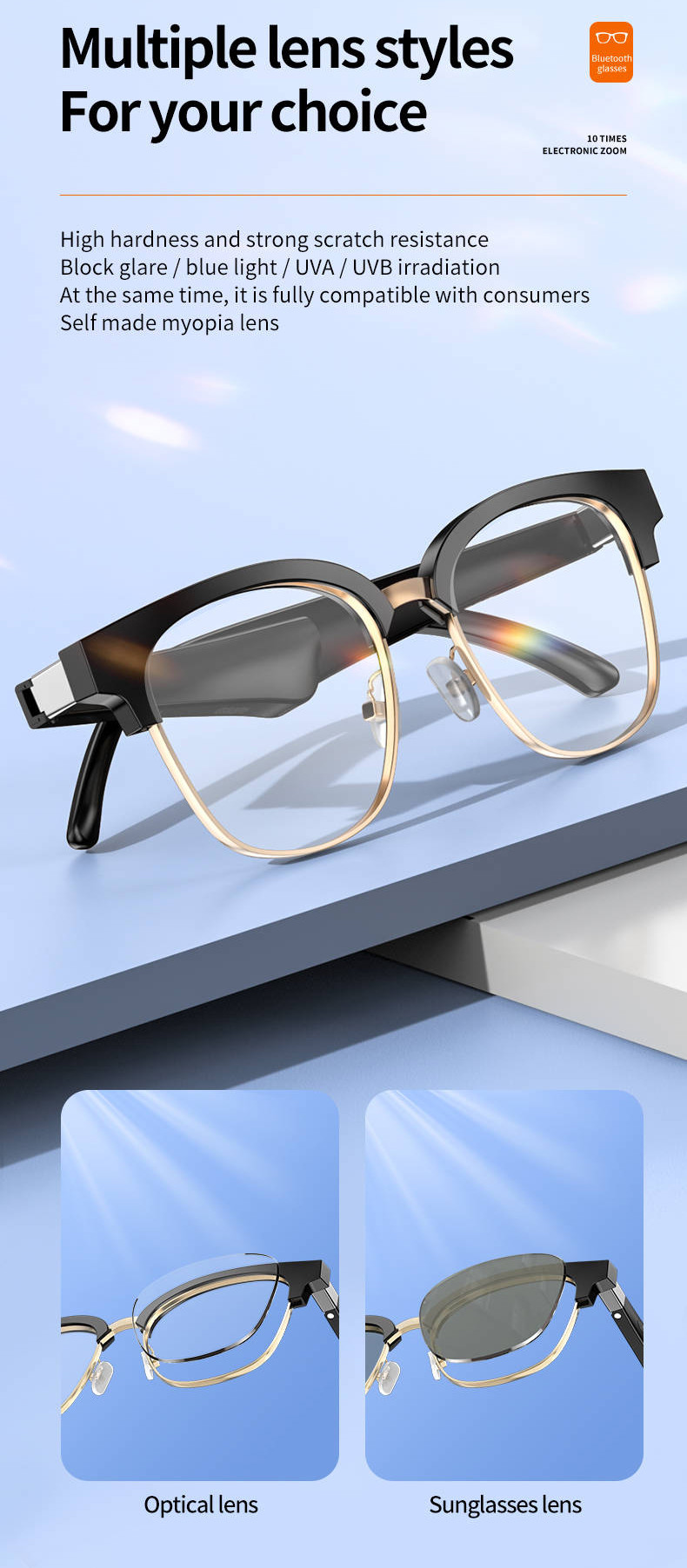 Smart Sunglasses Bluetooth Eyeglasses With Speaker Hands Free For Travel