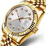 Round 3ATM Quartz Couple Watches OEM Two Tone Gold Watch Date Function