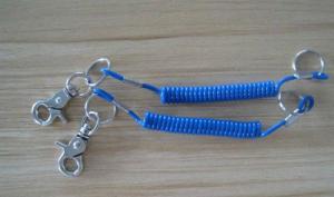 China Snap hook&amp;key ring ends combination key keeper coil tether fashion blue lanyard cables factory