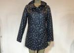 Windbread Water Proof Printed Ladies PU Jacket Coat Long Style Navy Color