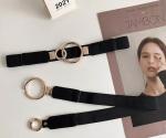 Women'S Fashion Elastane Skinny Belts Rose Gold Clamp Round Shape Buckle