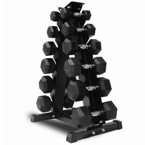 China 20lbs Black Rubber Hex Dumbbell Sets 30mm Dia factory