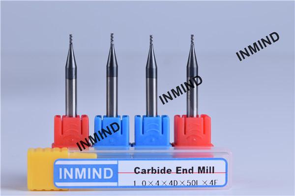 Upto HRC50 AlTiN Coating , 1mm to 4mm Square End Mill , 4 Flute , Carbide end