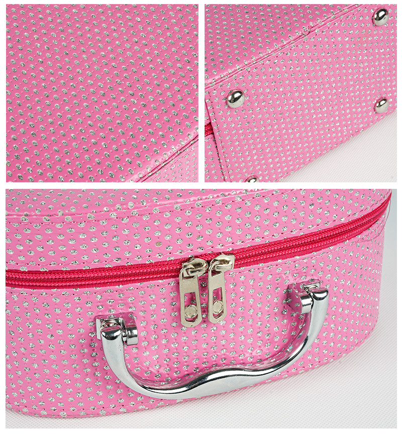 Pink PU Leather Makeup Cosmetic Case With Mirror