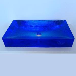 China Glazed Glass Bathroom Wash Basins Sky Blue Color 40KG Weight Vessel Sinks factory