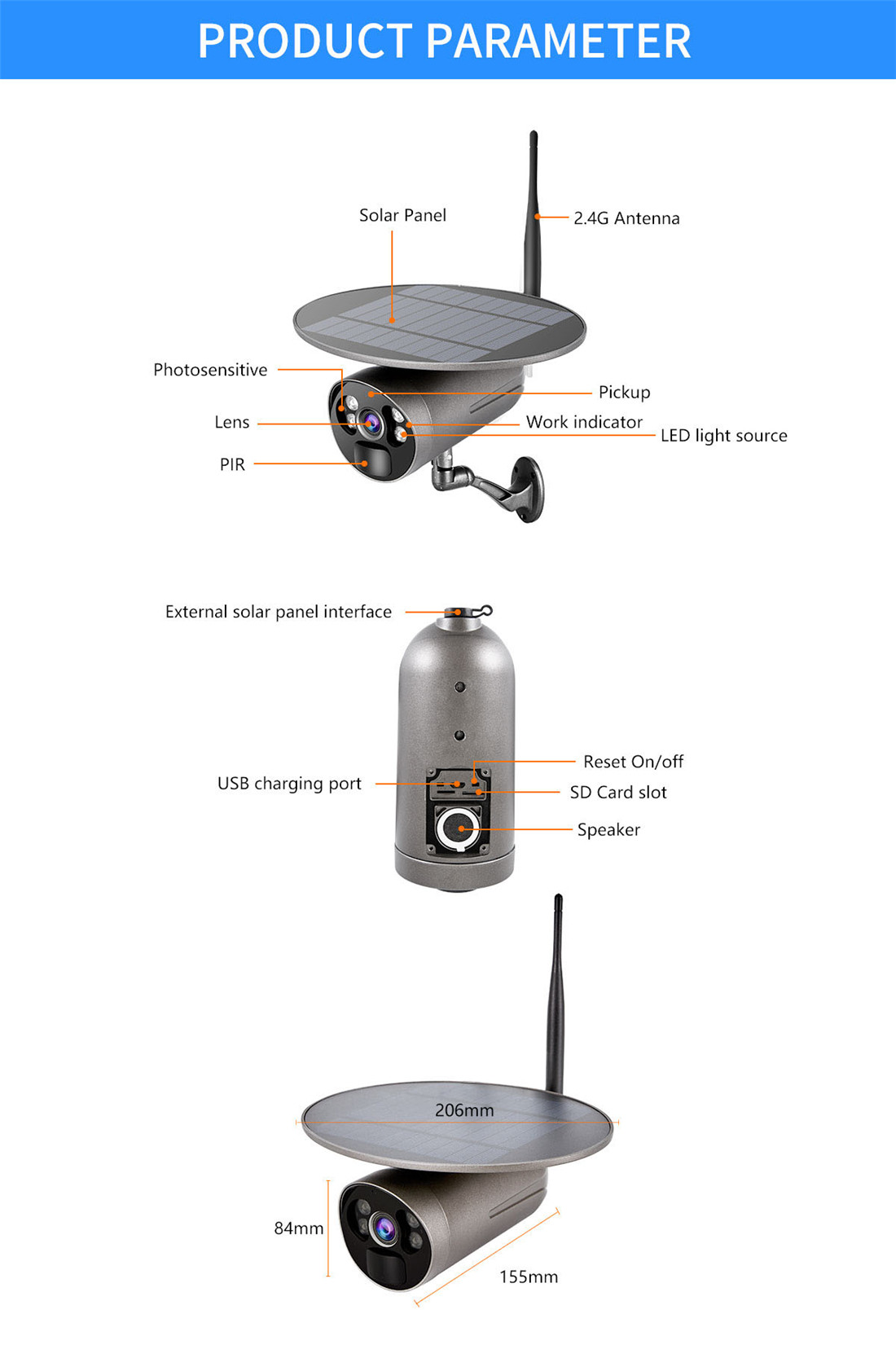 STW-5L Home Outdoor yard lamp night light no wires Ip66 Wireless 1080p Ip PTZ Security Surveillance Solar Wifi Camera(ST