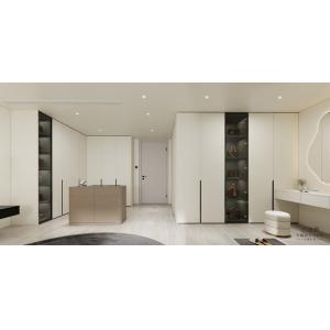 China Elegant Stainless Steel Walk-In Closet With Wood Grain Island And Multiple Storage Solution on sale