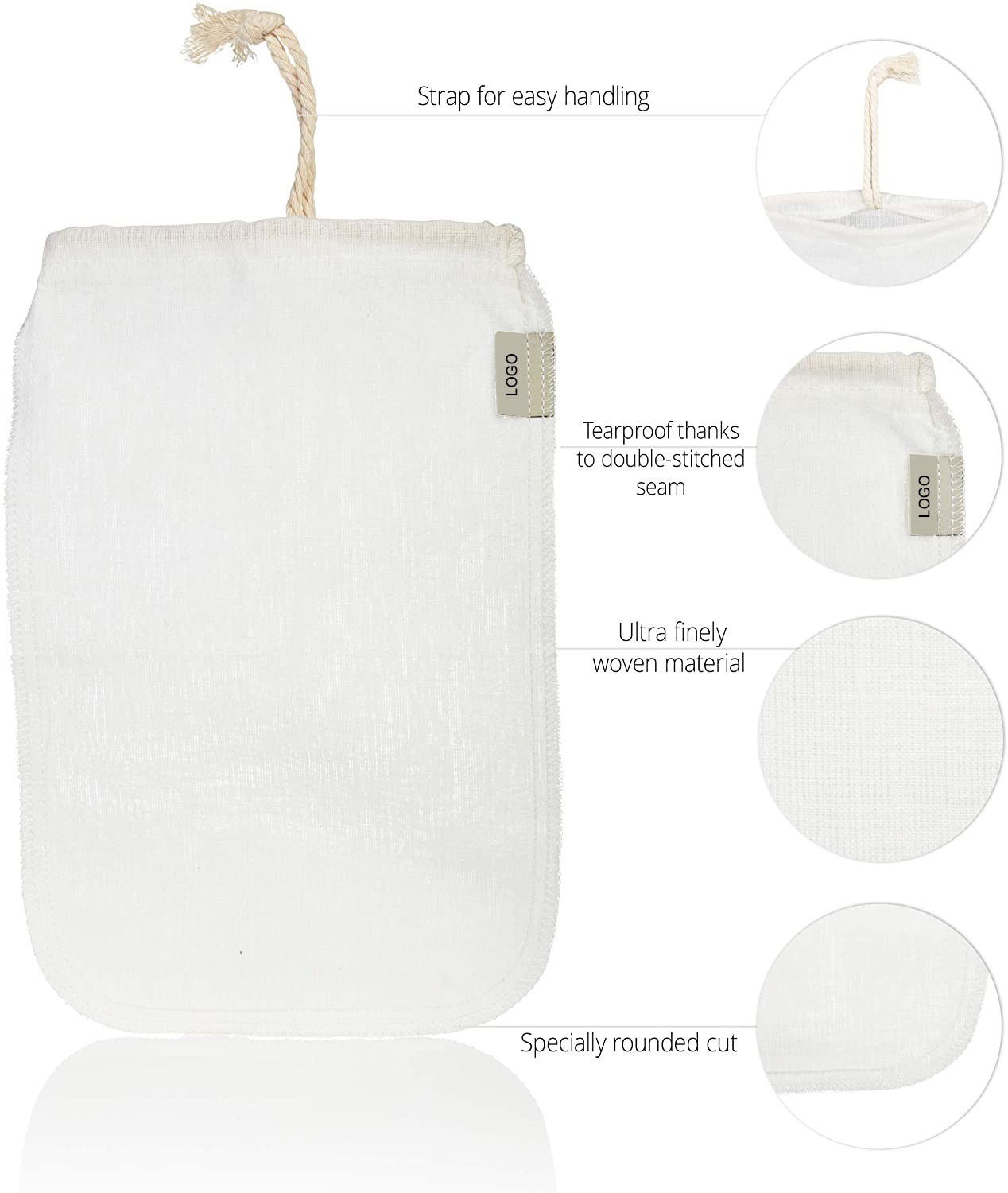 Reusable Food Grade 200 Micron Organic linen Nut Milk Filter Bag