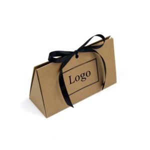 China Small Wedding Favor Box with Custom Gold Logo and Ribbon on Recycled Kraft Paper factory