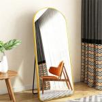 Aluminium Color Golden Arch Shape Bathroom Wall Mount Mirror with Brushed Metal