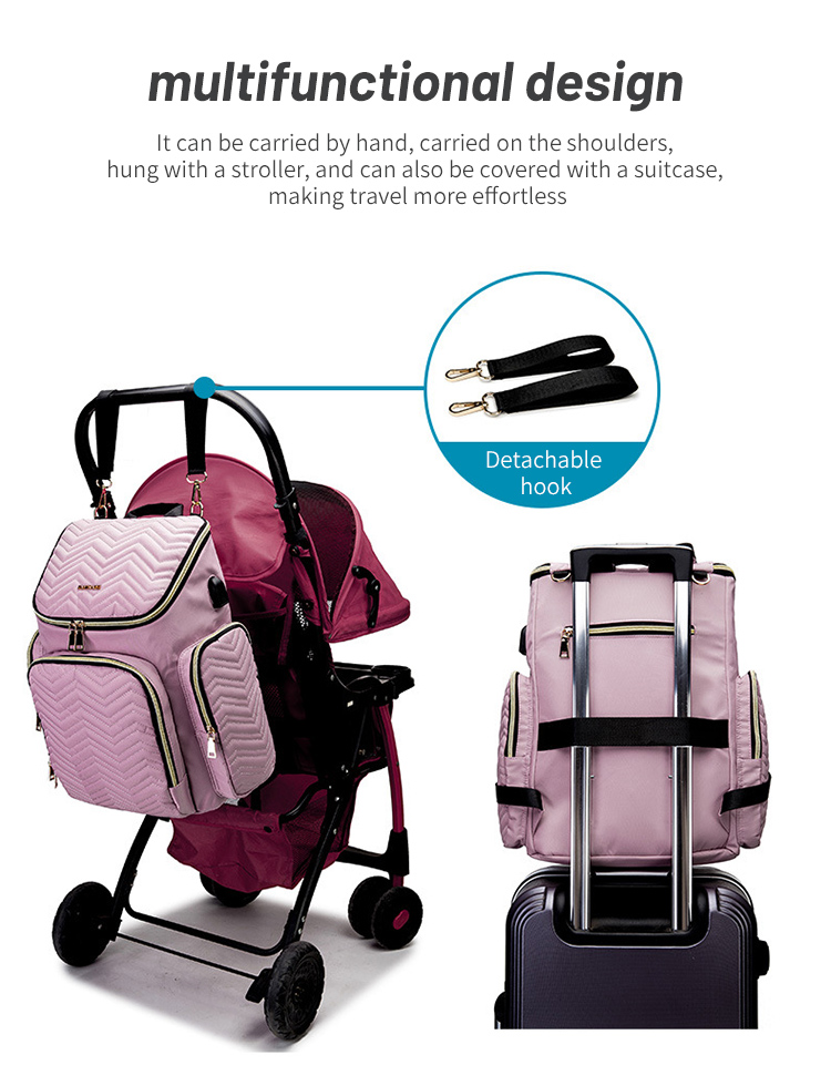Embroidered Diaper Bag Backpack With USB