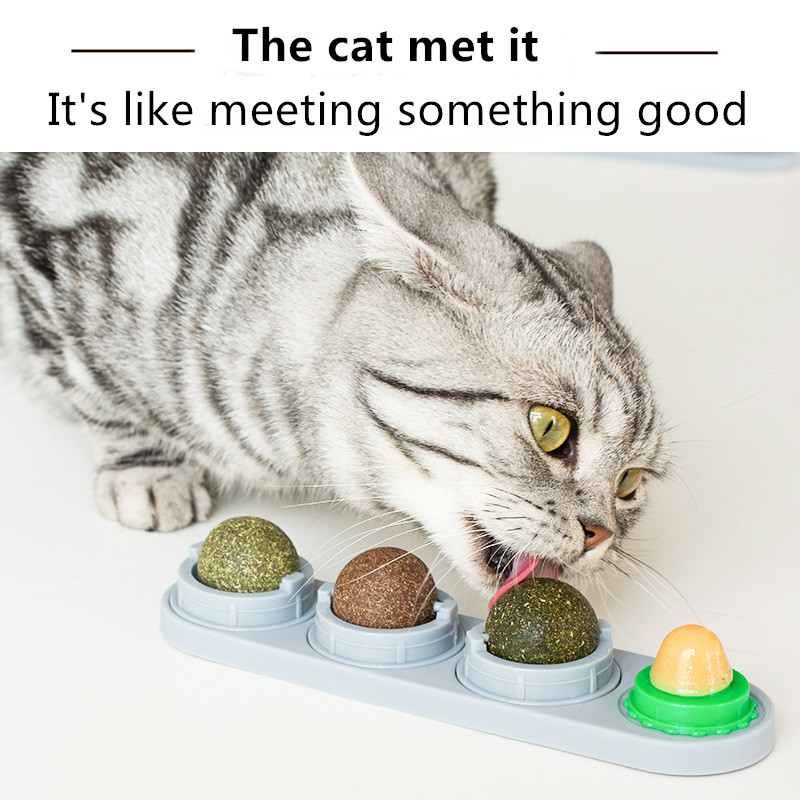 Catnip Balls 4pcs Cat Snack Lollipop Self Adhensive Wall