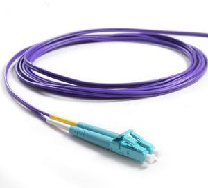 China Purple Fiber Optic Jumper , LC/UPC To LC/UPC OM4 Purple Duplex 3.0mm 8Mtrs LSZH factory