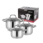 New Arrival 3 Piece Cookware Set Stainless Steel Soup Pot Stock Pot Set Cooking