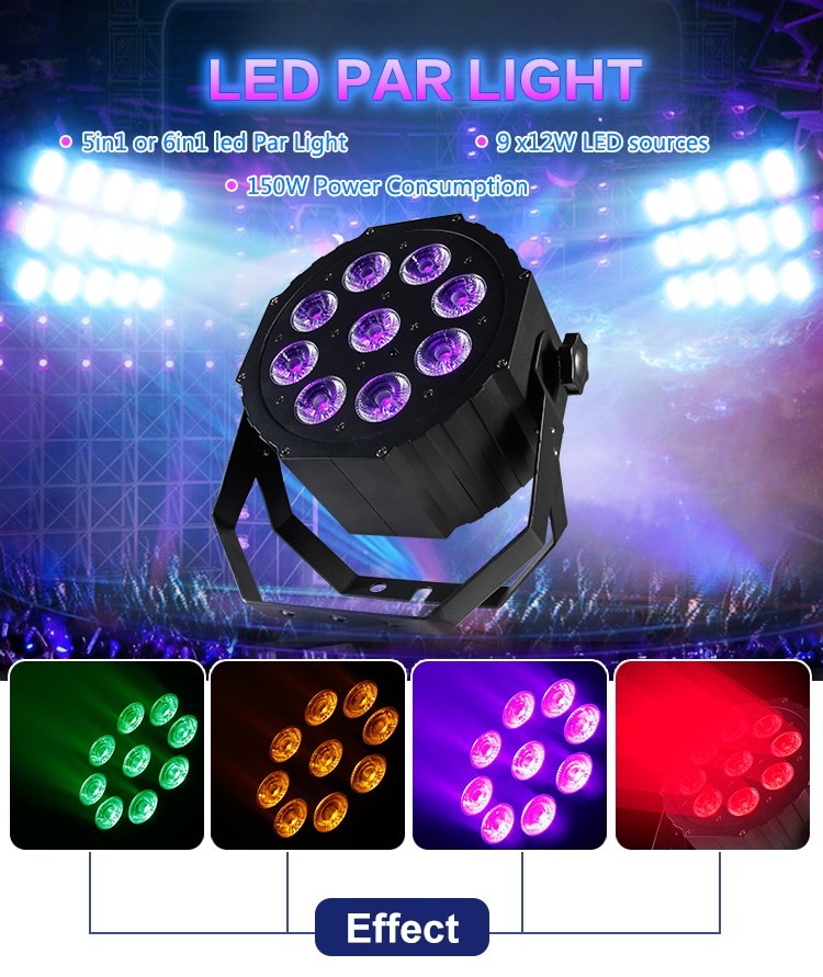 9pcs 12W Led Par Stage Lights RGBWA UV 6in1 DMX For Uplight City Color Light
