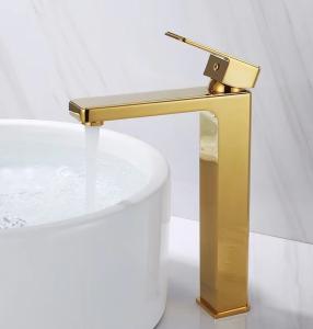 China Polished Golden Brass Sanitary Ware Faucet Single Handle Wash Basin Tap factory