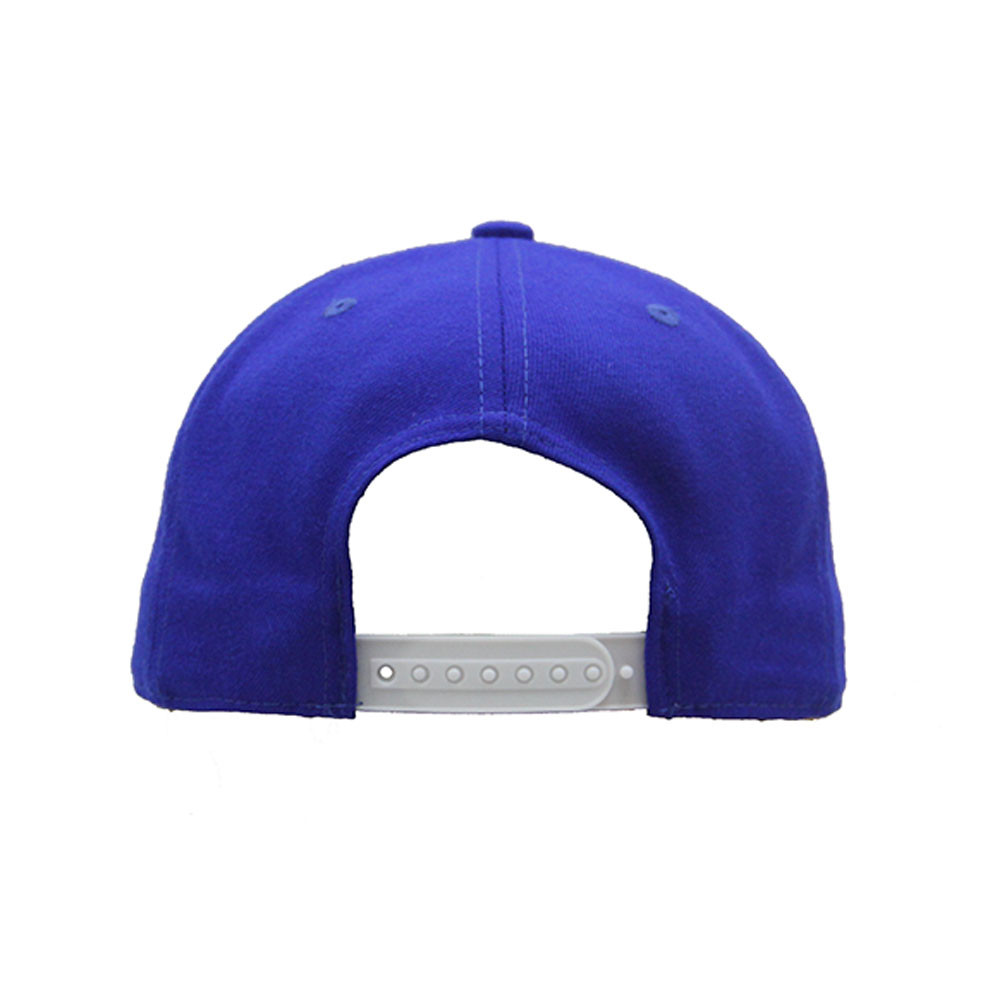 Promotional Hat Custom Blue Flat Brim Snapback Plastic Closure 6 Panels Wool Cap with 3D Embroidery blue