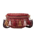 Tassel Decor Adjustable Strap Waist Bags Plaid Pattern Waterproof Cycling Bum